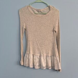 Chic Cream Long Sleeve Top with Ruffle Hem